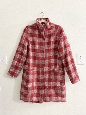 Old Navy Plaid Wool-Blend Red Coat Size S